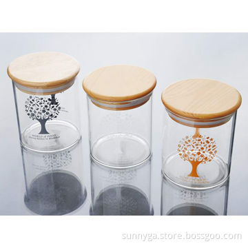 Borosilicate Glass Food Storage Containers with Beech Wood Lid, Customized Decal Logos Available